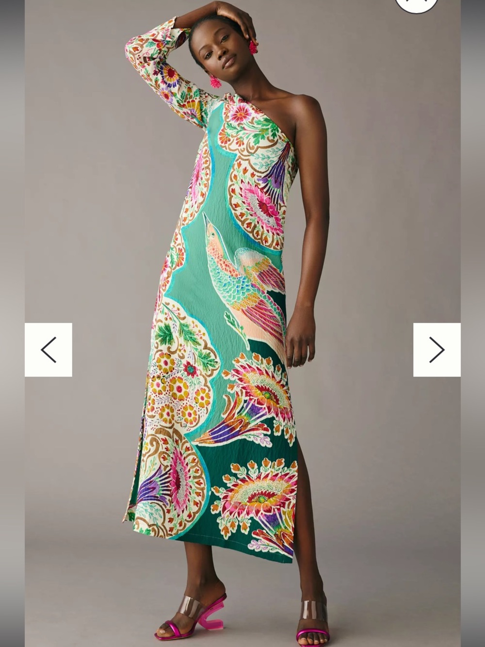 New Anthropologie One Shoulder Printed Floral Bird Resort Cocktail Midi Dress 6
